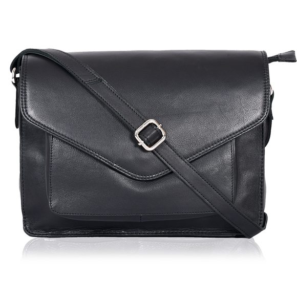 Leather Flapover Crossbody Handbag Purse With Adjustable Strap & :O - Picture 1 of 8